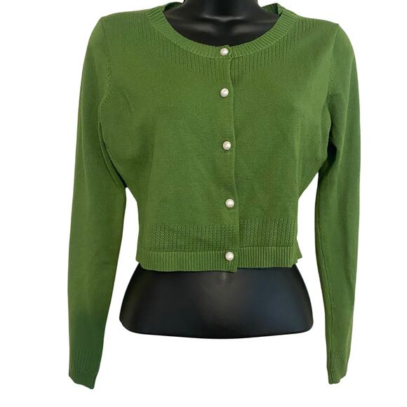 Sourpuss Sweaters - Sourpuss Cropped Cardigan Sweater Womens Sz Medium Green Rockabilly Retro Twee
